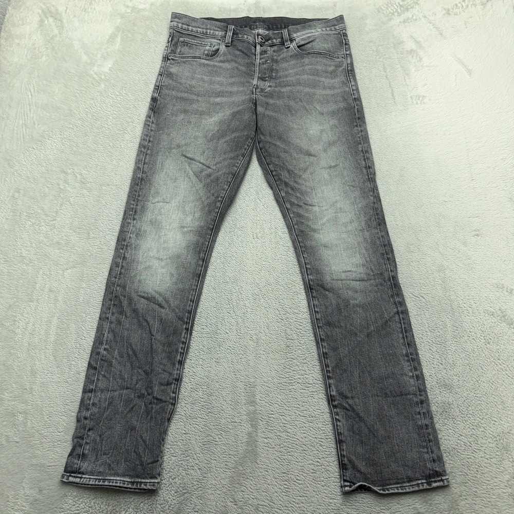 G-Star RAW Jeans Mens 33 Grey 3301 Regular Tapered Fit Denim Pants Button Fly